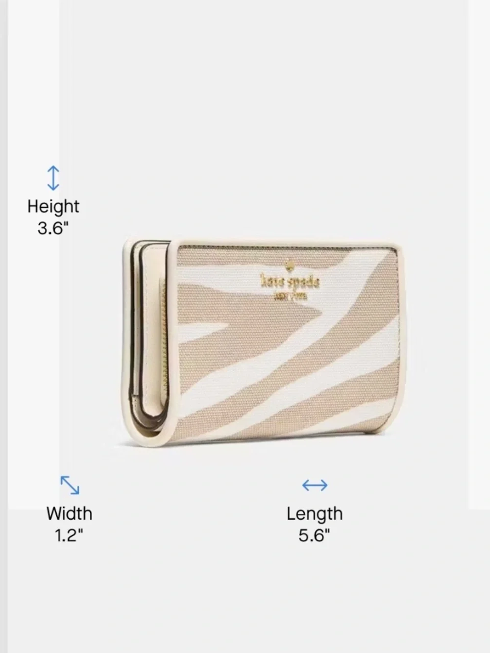 NWT Kate Spade Medium Bifold Wallet Beige/Cream Zebra Stripe - Picture 6 of 9